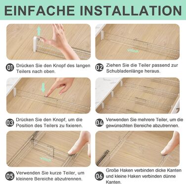 FUNIZE Adjustable Drawer Dividers with Inserts, 8 Piece, 32-58cm Long Dividers with 16 Piece 9-18cm Inserts, Expandable Drawer Organizer for Kitchen, Bedroom, Office Storage