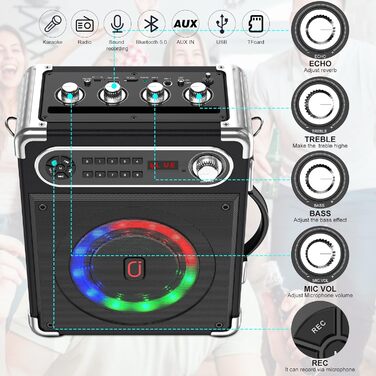 Караоке машина JYX з 2 бездротовими мікрофонами, Bluetooth, RGB-підсвічування, для дому та вечірок