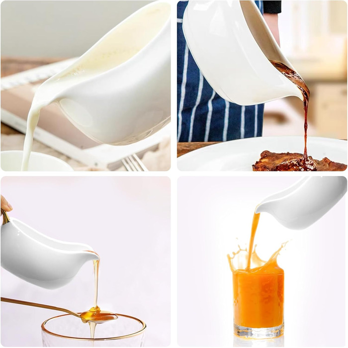 Cheardia Saucepan with Tray, 400 ml, white ceramic saucepan with gold trim, ergonomic handle and large drip-free spout for salad dressings, cream, broth, black pepper