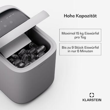Льодогенератор Klarstein On-The-Rocks: машина для льоду 12 кг/24 год, 2 розміри кубиків, самоочищення, чорний