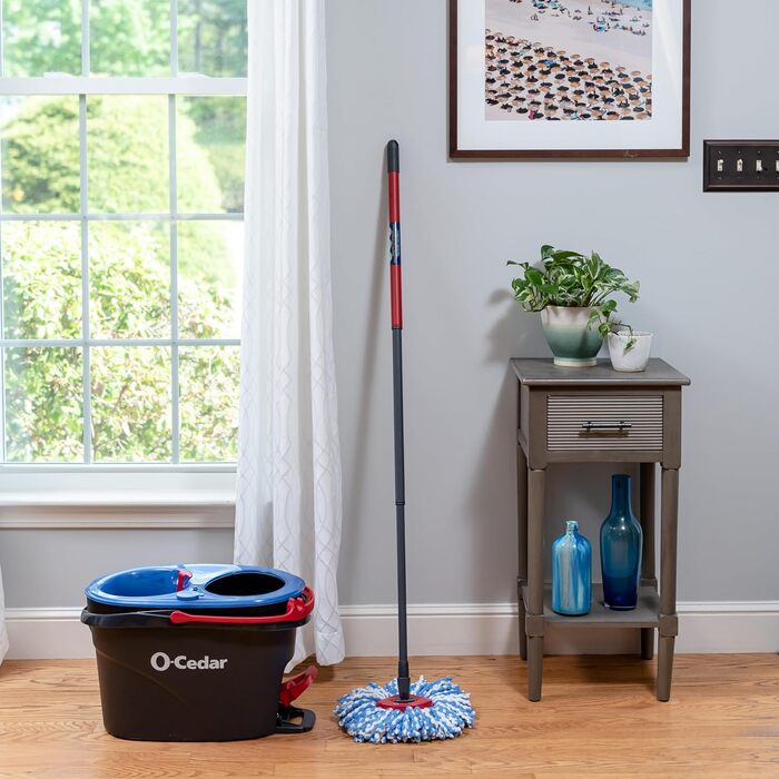 O-Cedar EasyWring Microfiber Spin Mop Refills, Floor Cleaning System with 2 Extra, Plastic, Rinseclean Spin Mop & Bucket + 2 Extra Refill Packs, RC