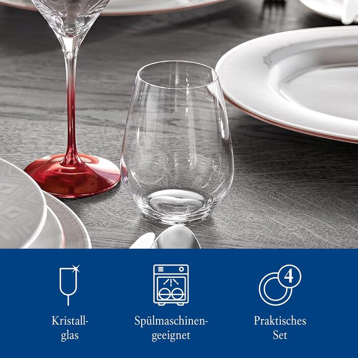 Villeroy & Boch – Ovid Water Glass Set, 4-Piece, 420 ml, Dishwasher-Safe, Water Glasses, Glass Set, Special Drinking Glasses, Glasses for Water, Juice Glasses, Crystal Glass
