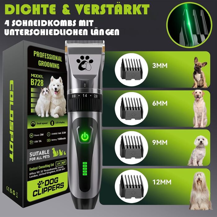 Професійна машинка для стрижки собак та котів Leise, бездротова, 2 швидкості, чорна