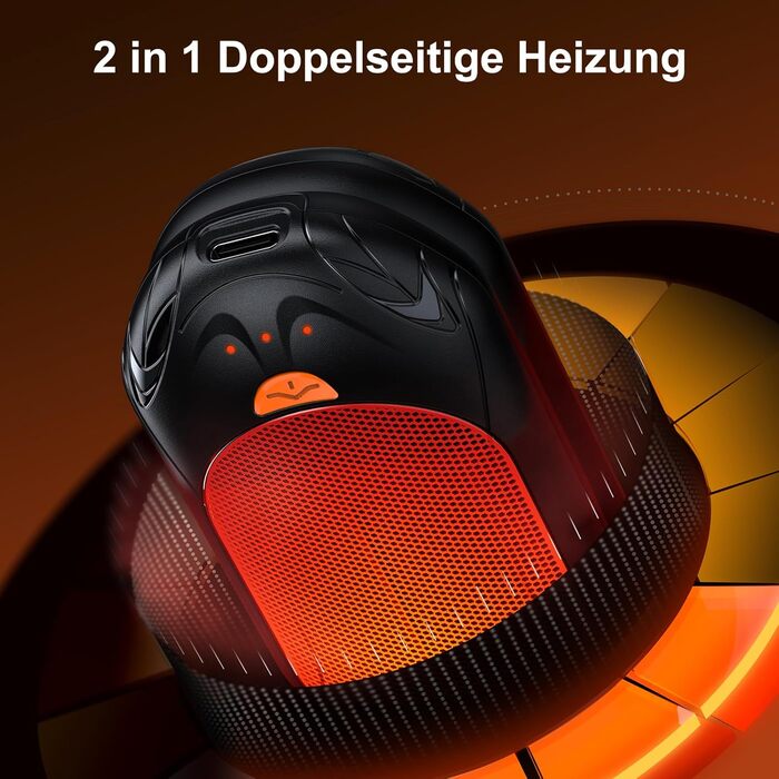 Електричний грілка для рук 2-в-1 OUTJUT 6000mAh, USB, акумулятор, 20 годин роботи, 3 режими нагріву, швидкий нагрів, для спорту на відкритому повітрі взимку, подарунок на Різдво, чорний