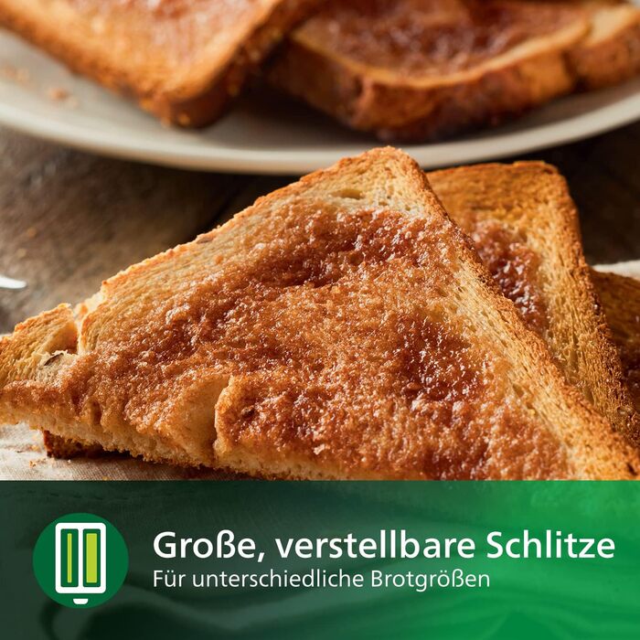 Philips Toaster – 2 Toast Slots, 8 Levels, Bun Tray, Defrost Function, Automatic Shut-off, Black/Silver (HD2516/90) Single