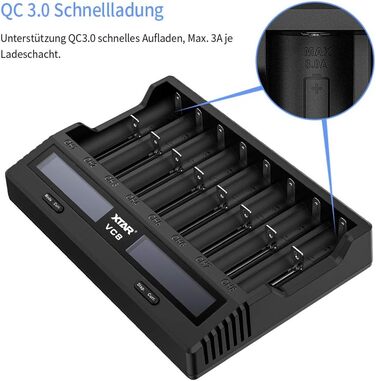 Зарядний пристрій Xtar VC8 для акумуляторів 18650/21700 з LCD-дисплеєм та тестуванням ємності, сумісний з 10440, 16340, 17670, 26650, AA, NI-MH