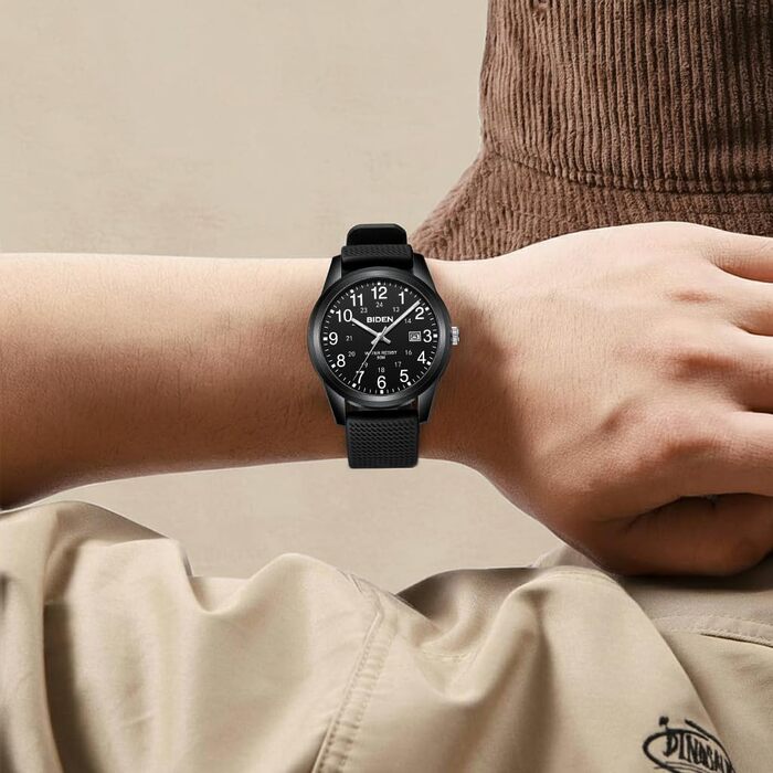 Чоловічий годинник LN LENQIN з датою, чорний, з нейлоновим ремінцем, водостійкий 30м