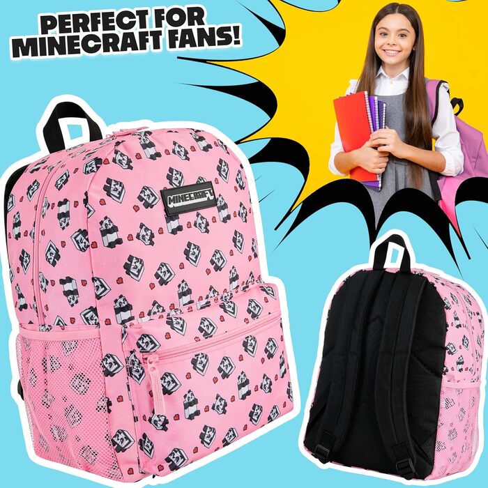 Рюкзак Minecraft для дітей, шкільний ранець з сітчастою кишенею та м'якими лямками - подарунок для хлопчиків (Рожевий)