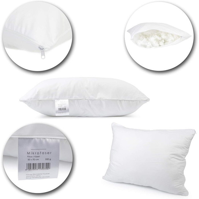 H&F Heimtextilien Top Quality Pillow 50x70 4-Piece Set | Allergy-Friendly Pillow with Oeko-TEX Certification | Cover: 100% Microfiber | Filling: 550 Grams Polyester 4 50 x 70 cm