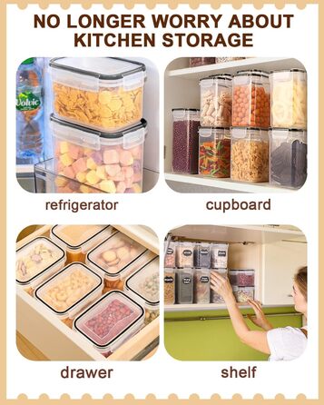 Набір контейнерів для зберігання Heucheey 24 шт. з кришкою, набір для кухні з пластику, з наклейками, пензлем та ложкою, контейнери для зберігання круп, борошна, макаронів, BPA-free