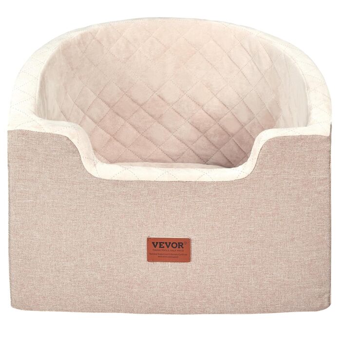 Автокрісло для собак VEVOR, 560x508x410 мм, з кишенею, страхувальним ременем та м'якою підкладкою, для собак малого та середнього розміру до 25 кг, світло-коричневе