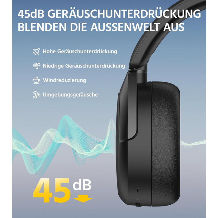 Edifier W830NB Бездротові навушники Over-Ear з ANC -45dB, 94 год. акумулятора, LDAC Hi-Res звук, Spatial Audio, швидка зарядка, Bluetooth V5.4 - Чорний