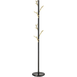 IDIMEX Clothes Rack ZENO made of metal, coat rack in green paint, jacket stand with 6 practical hooks (Black/Gold)
