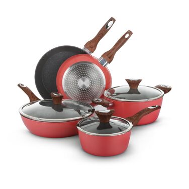 Набір посуду KASANOVA Golden 5 8 предметів: каструлі та сковороди для індукції та всіх плит, антипригарне покриття з кораловим ефектом