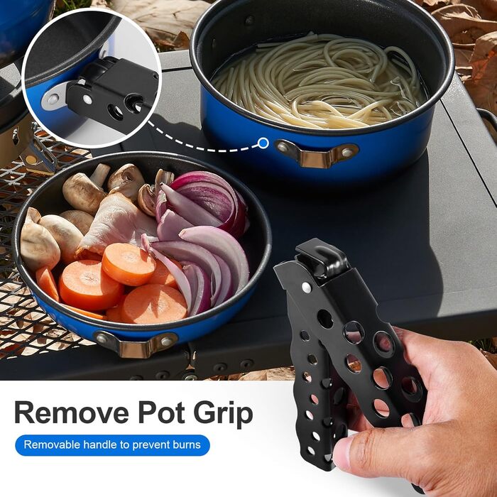 Odoland 5-Piece Camping Cookware Set - Nonstick Lightweight Pot Pan Kettle with Detachable Handle - Backpacking, Camping, Hiking & Picnic Cookware Set
