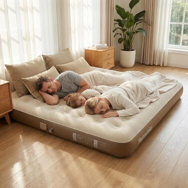 Надувний матрац Naturehike Luftbett 3 місця з насосом 200x180x25 см - для кемпінгу, дому, подорожей. Самонадувний, портативний, великий, коричневий