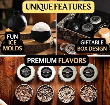 Набір для копчення коктейлів та віскі: Smoker Kit з лампою, формочками для льоду та стружкою деревини