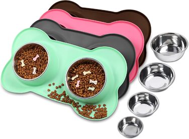 Миска для собак VIVAGLORY Splashfree - нерозливної миски для корму, з силіконовим килимком, нержавіюча сталь, S (1310 мл, м'ятний колір)