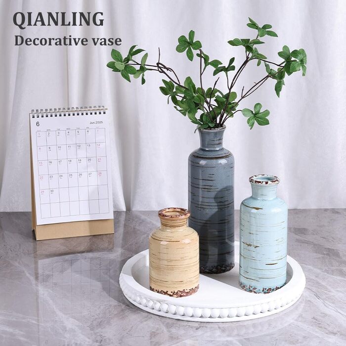 Набір керамічних ваз (3 шт.) для декору інтер'єру, сучасний, рустикальний стиль, для вітальні, кухні, ванної кімнати