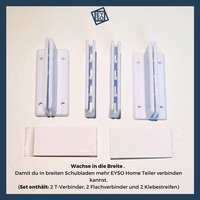 EYSO Home® Drawer Dividers Set of 33x7 cm including Connectors – fits perfectly into your drawer [extend, shorten, divide] - the organizational system (1, T-Set)