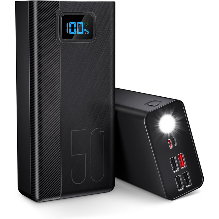 Портативний зарядний пристрій Power Bank 50000mAh з 5 виходами та 3 входами, чорний