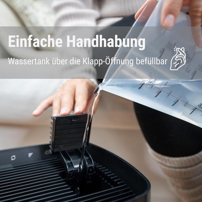 Зволожувач повітря Stadler Form Karl, тихий та потужний випарник для приміщень до 100 м², 4 режими зволоження, керування через додаток, чорний