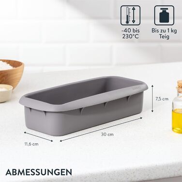 Silicone Baking Mold - 30cm Loaf Pan - Rectangular Silicone Cake Pan - Non-Stick Silicone Baking Mold - Silicone Loaf Pan - Grey