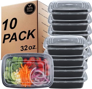 Контейнери для їжі Meal Prep, 20 шт., 32 oz (1 відсік). Без BPA, багаторазові, придатні для холодильника, мікрохвильової печі та посудомийної машини
