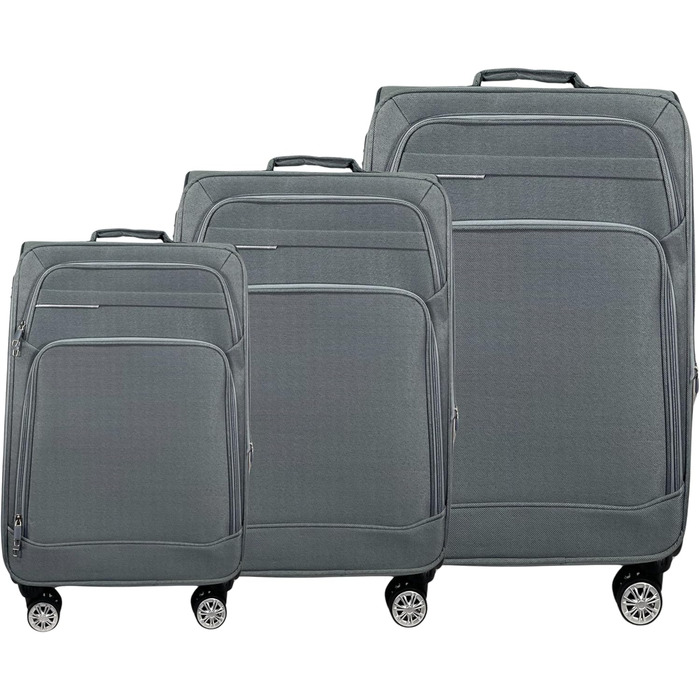 Чемодан-роликовий тканинний для подорожей, розширюваний, з подвійними колесами (M/L/XL/XXL або набір 4 шт.), м'який багаж (фіолетовий, ручна поклажа (55 см)), набір 3 шт. (сірий)