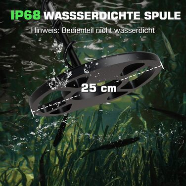 Металошукач DR.ÖTEK Profi Set для дорослих та початківців: 6 режимів, водонепроникна пошукова котушка IP68, 3 режими місцевості з Pinpoint, комплект з аксесуарами (AIR-Green)