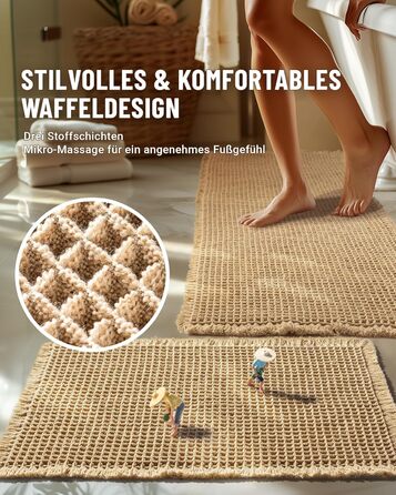 Boho Bathroom Rug Set - Non-Slip Bath Mats (2 Piece) - Washable Shower Rugs for Bathroom, Bedroom, Living Room - 51x120cm + 41x61cm Brown