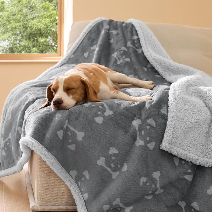 Водонепроникний плед для собак BEDSURE великих порід - 127x102 см, миючий, з Sherpa Fleece, для котів та собак, сірий