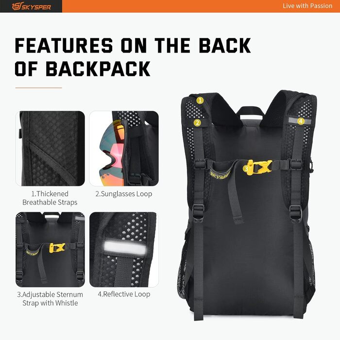 SKYSPER ISHELL 30 Foldable Backpack 30L Ultra-Light Daypack Packable Daypack Waterproof Hiking Backpack Travel Backpack for Camping Outdoor Hiking Traveling (Ishell30-black)