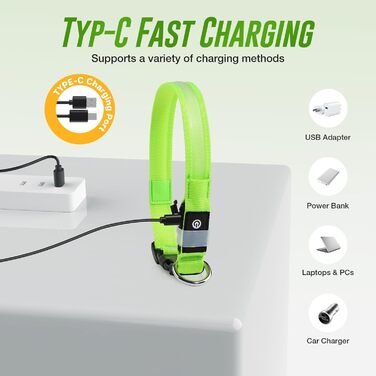 Світлодіодне нашийник для собак Jewyow 7-в-1, перезаряджуваний USB-C, водонепроникний, зелений (L)