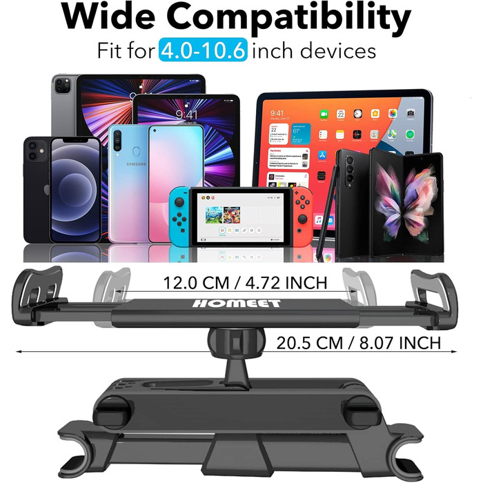 Тримач для планшета в авто, регульований, для iPad/iPhone/Samsung Galaxy/Kindle Fire/Nintendo Switch, 4.4-11 дюймів, Чорний/Червоний