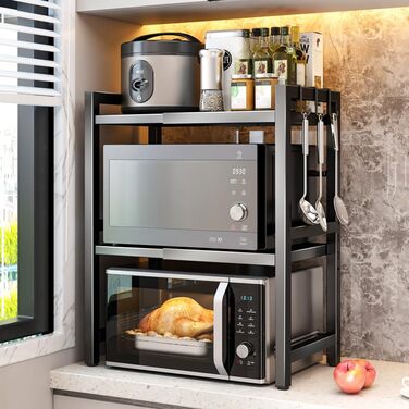 Розширювана полиця для мікрохвильової печі, органайзер для кухні, підставка для фритюрниці, 3 яруси, чорний