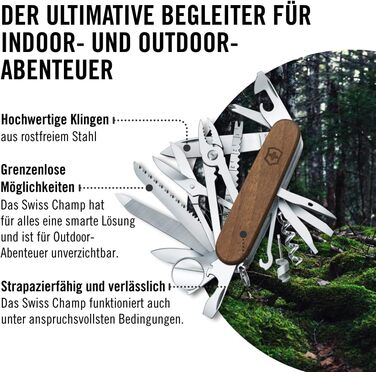 Нож Victorinox Swiss Champ Wood (29 функцій) з деревом, з пилкою та ножицями