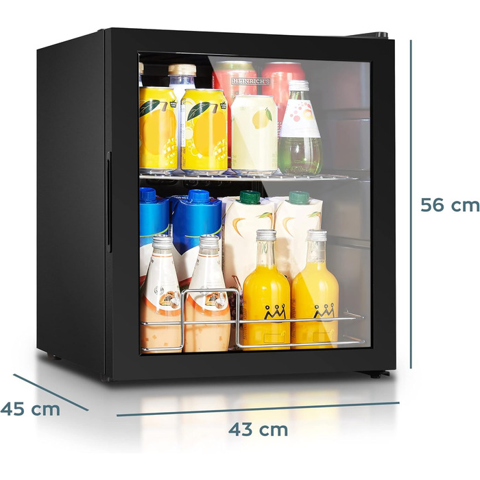 Міні-холодильник Heinrich з скляною дверцятами: компактний, тихий (40dB), LED-підсвічування, для офісу, кемпінгу, саду, 74 літри, 3 полиці