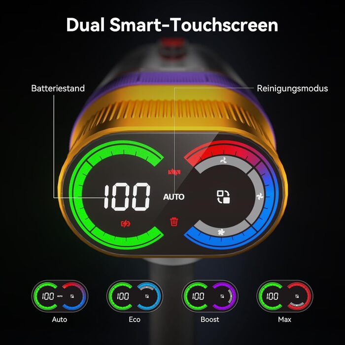 Бездротовий пилосос Vistefly V15 Ultra з акумулятором, 58000Pa, 600W, 70 хвилин роботи, подвійний дисплей, контейнер для пилу, дизайн, для твердих поверхонь, килимів, шерсті тварин