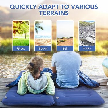 Надувний килимок для кемпінгу Tomshoo з інтегрованим насосом, подушкою та сумкою, блакитний