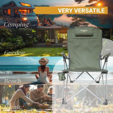 Крісло кемпінгове Dieckkiners Ehlin, сталеве, складане, з високою спинкою (3 положення), для балкона, саду, тераси, зелене