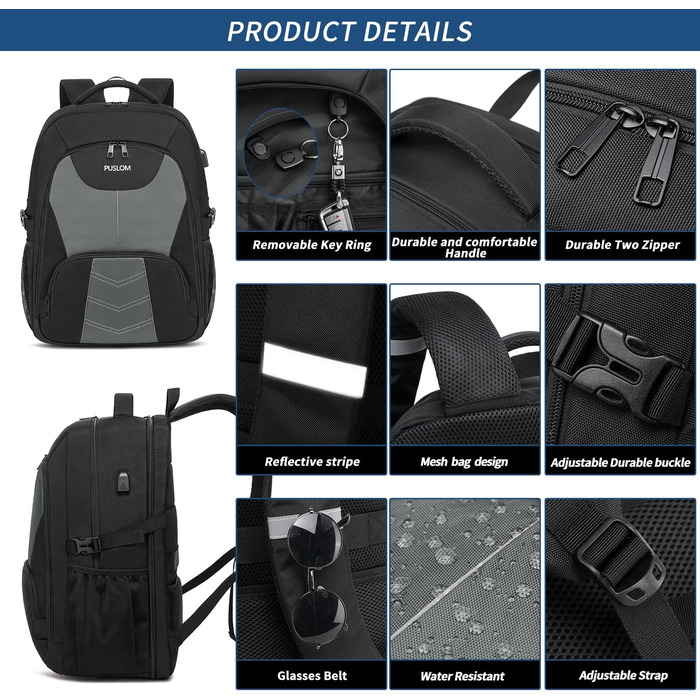 Чоловічий рюкзак 55L, великий, водовідштовхуючий, з відділенням для ноутбука (18.4