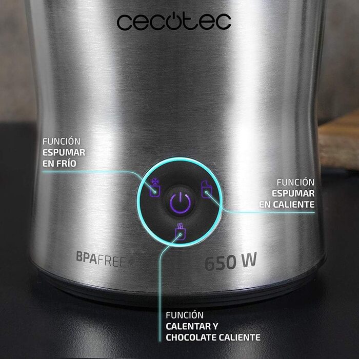 Пінка для кави Cecotec Power Moca Spume: спінювання молока та шоколаду, підігрів, миється у посудомийній машині, 400 мл, 650 Вт