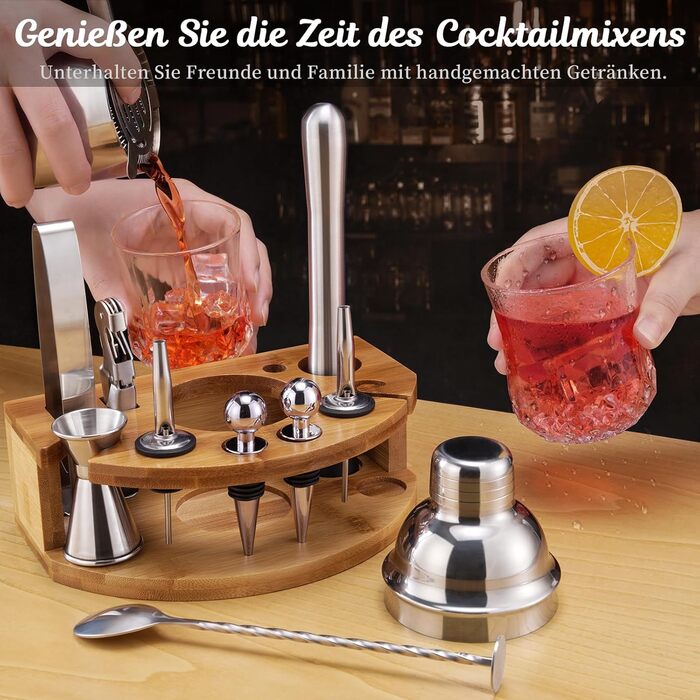 Набір шейкер для коктейлів Barkeeper Set з підставкою, нержавіюча сталь, професійний барний інвентар (срібний)