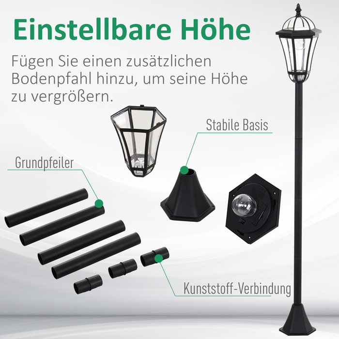 Outsunny 2-St Solar Street Light LED, IP44, ABS, Ø18.5 x H129 cm, Energy Saving Mode, Waterproof, Garden Light with Stainless Steel, Black | Aosom