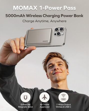 Портативний зарядний пристрій MOMAX 5000mAh з магнітним кріпленням, PD20W, для iPhone, AirPods та Android