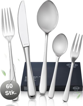 RÖSLE PASSION Cutlery Set for 12 People – 60-Piece Highly Polished Stainless Steel 18/10 Cutlery Set – Premium Dinnerware Set, Dishwasher Safe, in Elegant Gift Box 60-Piece Dinnerware Set