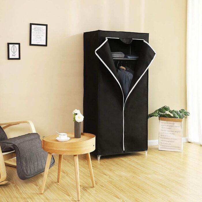 SONGMICS Fabric Closet, Foldable, with Clothes Rod, Simple Closet, Toy, Shoe, Bag Organizer, Living Room, Bedroom, Wardrobe, 75 x 45 x 160 cm, (Black)