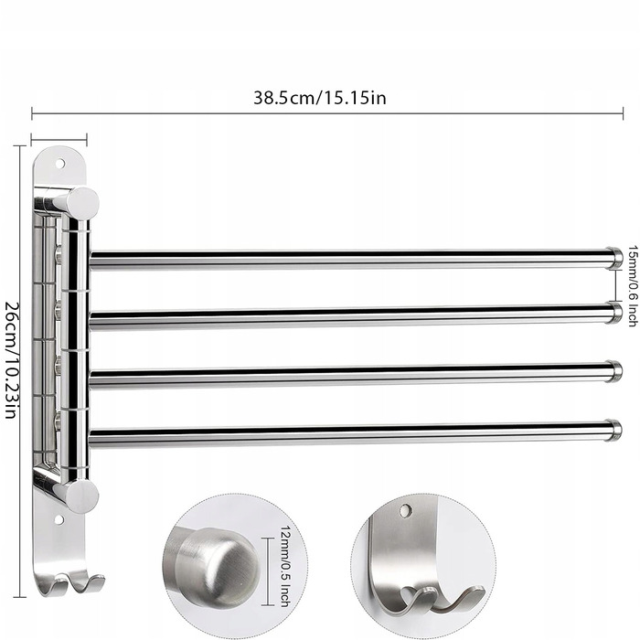 Поворотний вішак для рушників у ванну кімнату, настінний тримач-гачок