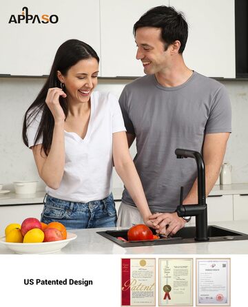 Кухонний змішувач Appaso, висувний, чорний, з 2 режимами струменя, 360° поворот, для кухні | Нержавіюча сталь, матовий чорний